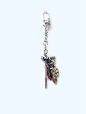 Boho Feather & Axe Charm Keychain in Silver and Turquoise
